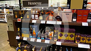 Dortmund, Germany - December 28, 2021: Hennessy extra old cognac on store shelf at Dortmund, Germany