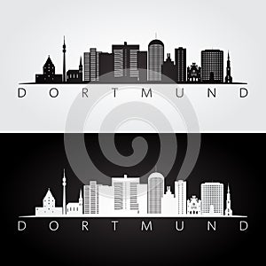 Dortmund skyline and landmarks silhouette