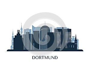 Dortmund skyline, monochrome silhouette.