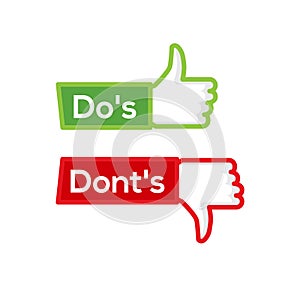 Dos and dont good and bad icon check. Negative positive list, true wrong like anf fail logo