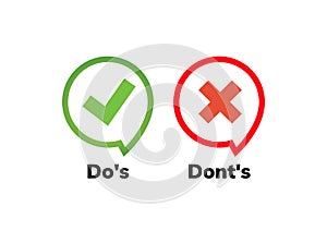 Dos and dont good and bad icon check. Negative positive list, true wrong like anf fail logo