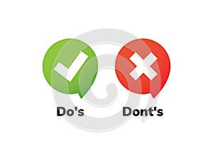 Dos and dont good and bad icon check. Negative positive list, true wrong like anf fail logo photo