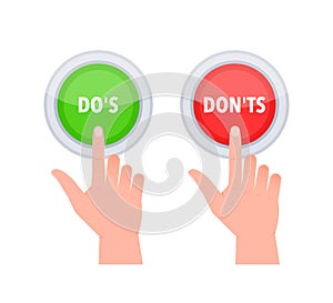 Dos and donts button. Good and Bad Icon. Positive and negative sign.