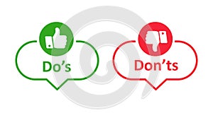 Dos and donts like thumbs up or down. Like or dislike index finger sign. Thumb up and thumb down sign - vector