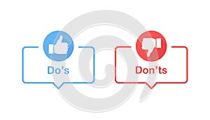 Dos and donts like thumbs up or down. Like or dislike. Vector illustration line icon