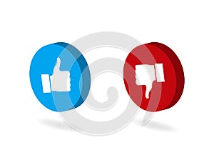 Dos and donts like thumbs up isometric button.Blue like or red dislike thumb up icon.Isometric like button for social media,