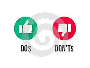 Dos and Donts thumb up and down vector icons