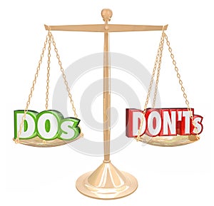 Dos and Donts Words Gold Scale Good Bad Advice