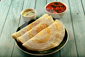 Dosa with sambar and chutney- healthy breakfast.