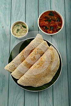Dosa with sambar and chutney- Vegan  breakfast.