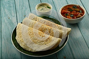 Dosa with sambar and chutney- Vegan  breakfast.