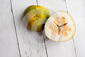 Dosakai raw cucumber or Cucumis sativus, Cucurbitaceae melon family.