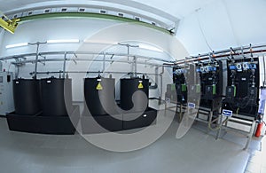 At the dosing systems hall: sodium hypochlorite storage tanks and dosing system