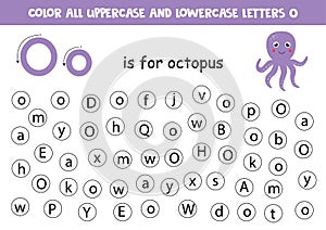 Dot all letters O. Educational worksheet for learning alphabet