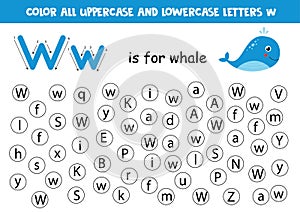 Dot all letters W. Educational worksheet for learning alphabet