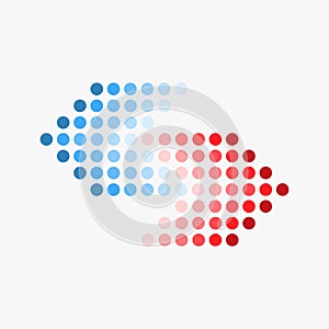 Dot arrow blue and red icon. Halftone effect. Isolated graphic element. Stock - Vector illustration.