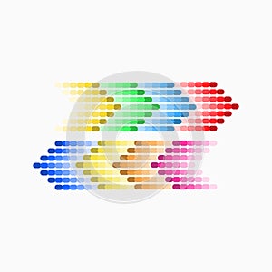 Dot arrow blue and red, yellow, green icon. Halftone effect. Isolated graphic element. Stock - Vector illustration.