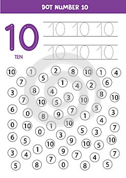 Dot or color all numbers 10. Educational game