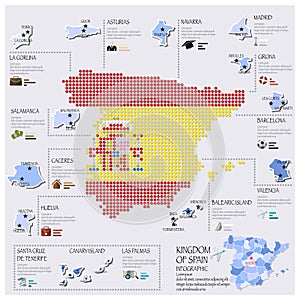 Dot And Flag Map Of Spain Infographic Design