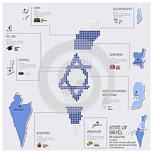 Dot And Flag Map Of State of Israel Infographic