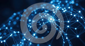 Abstract dot and line connection network data transmission concept on dark background artificial intelligence technology and