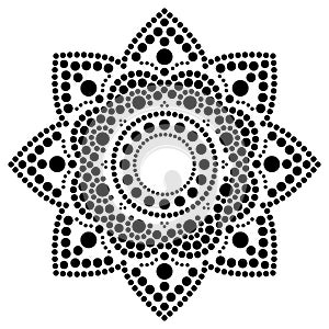 Dot painting vector ethnic mandala, traditional Aboriginal dot painting design, ethnic floral decoration from Australia in black o