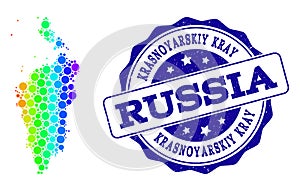 Dot Spectrum Map of Krasnoyarskiy Kray and Grunge Stamp Seal