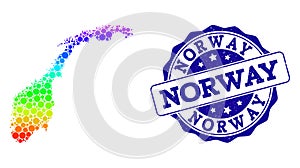 Dot Spectrum Map of Norway and Grunge Stamp Seal