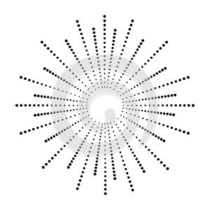 Dot sunburst. Halftone effect beams. Sun ray from points. Abstract dotted background. Vector.