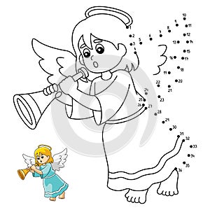 Dot to Dot Christmas Angel Isolated Coloring Page