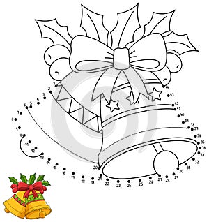 Dot to Dot Christmas Bell Isolated Coloring Page