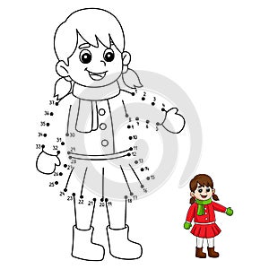 Dot to Dot Christmas Girl Isolated Coloring Page