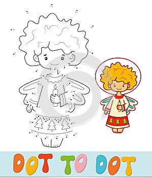 Dot to dot Christmas puzzle. Connect dots game. Angel vector illustration