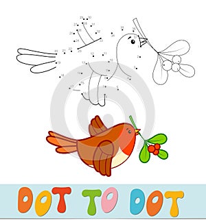 Dot to dot Christmas puzzle. Connect dots game. Bird vector illustration