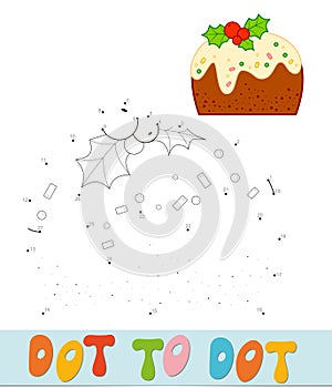 Dot to dot Christmas puzzle. Connect dots game. Cake vector illustration