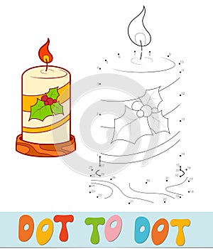 Dot to dot Christmas puzzle. Connect dots game. Candle vector illustration