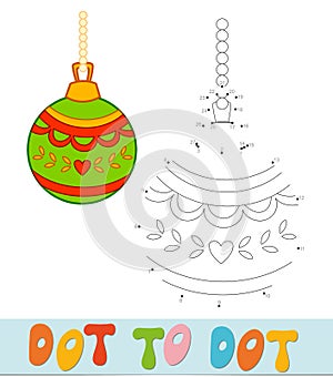 Dot to dot Christmas puzzle. Connect dots game. Christmas ball vector illustration