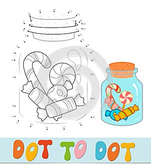 Dot to dot Christmas puzzle. Connect dots game. Christmas candy vector illustration