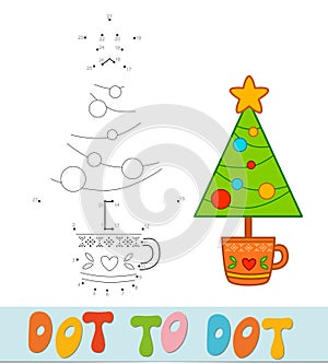Dot to dot Christmas puzzle. Connect dots game. Christmas tree vector illustration