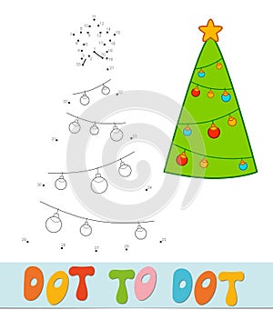 Dot to dot Christmas puzzle. Connect dots game. Christmas tree vector illustration