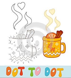 Dot to dot Christmas puzzle. Connect dots game. Cup vector illustration