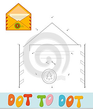 Dot to dot Christmas puzzle. Connect dots game. Envelope vector illustration