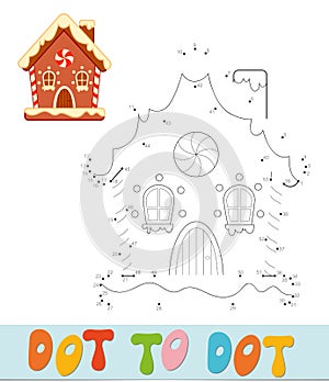 Dot to dot Christmas puzzle. Connect dots game. Gingerbread house vector illustration