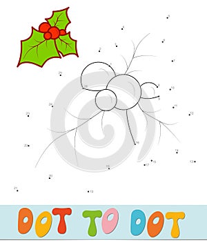 Dot to dot Christmas puzzle. Connect dots game. Holly vector illustration