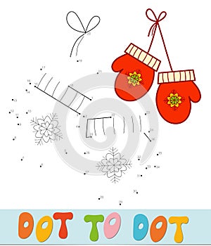 Dot to dot Christmas puzzle. Connect dots game. Mittens vector illustration