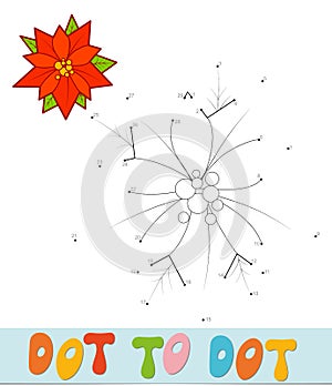 Dot to dot Christmas puzzle. Connect dots game. Poinsettia vector illustration