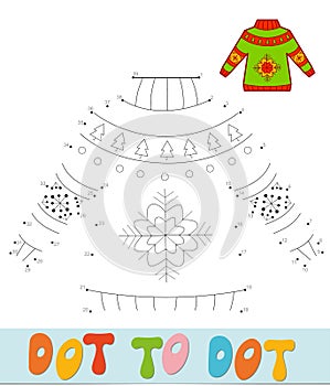 Dot to dot Christmas puzzle. Connect dots game. Sweater vector illustration