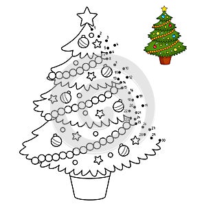 Dot to Dot Christmas Tree Isolated Coloring Page