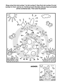 Dot-to-dot and coloring page with bunny and egg