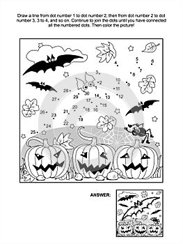 Dot-to-dot and coloring page - Halloween bat